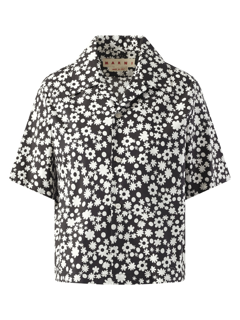 Marni Flower Print Short Sleeve Shirt in Black outlook