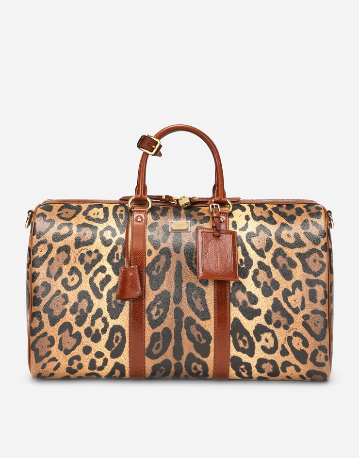 Medium travel bag in leopard-print Crespo with branded plate - 1