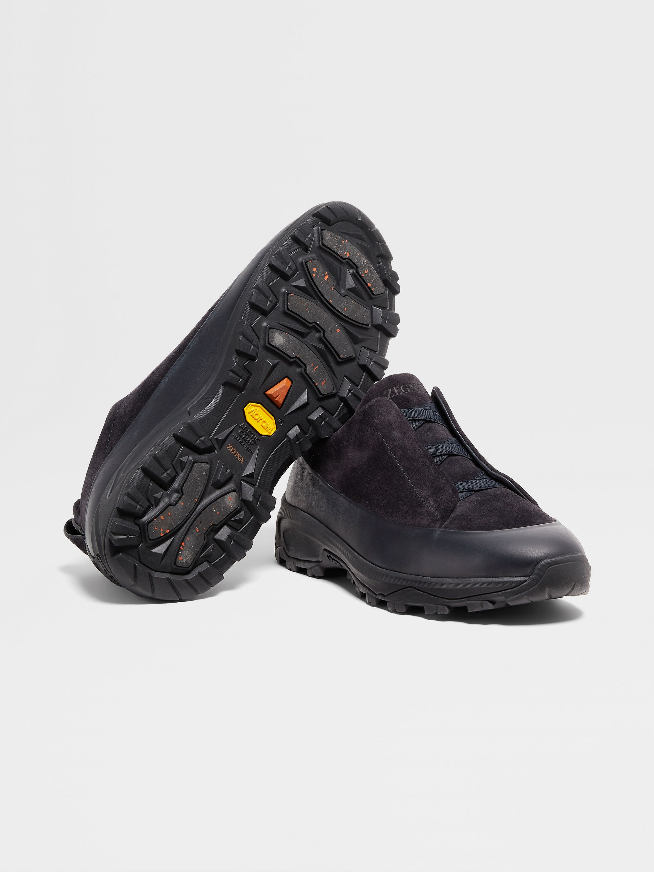 NAVY BLUE LEATHER AND SUEDE TRIPLE STITCH™ MONTE SNEAKERS - 5