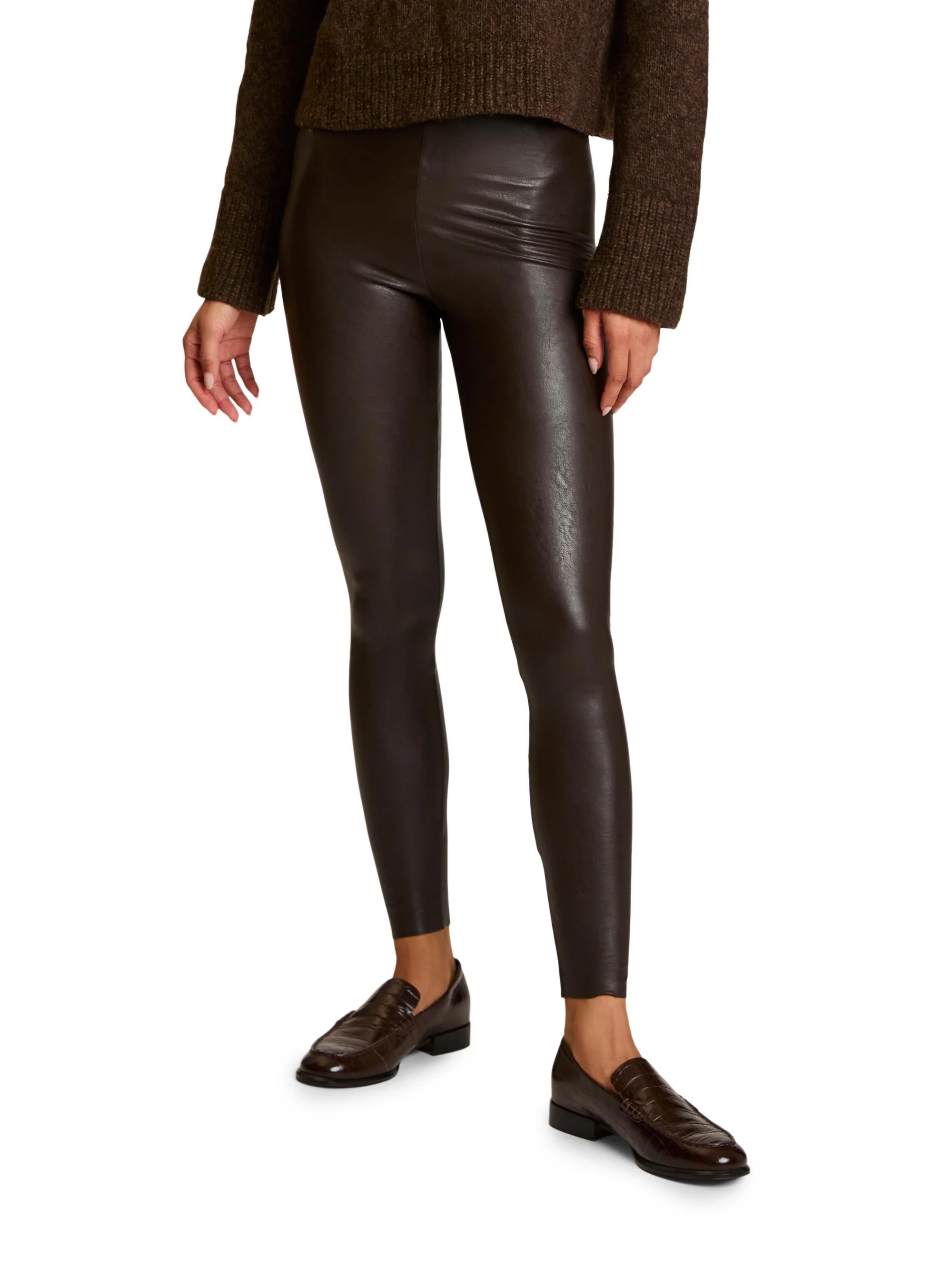 Women's Faux Leather Leggings - Espresso - 1