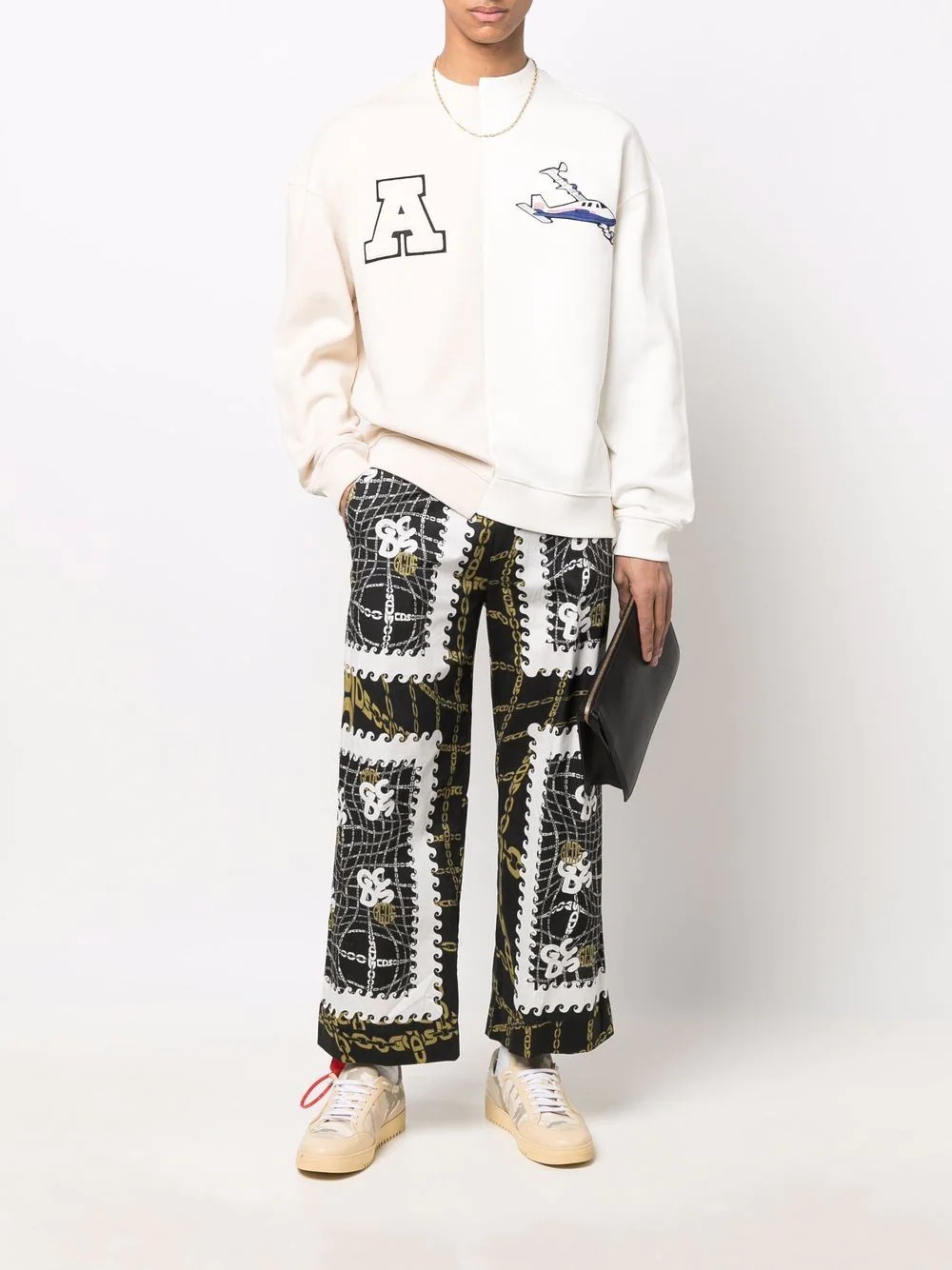 chain-link print trousers - 2