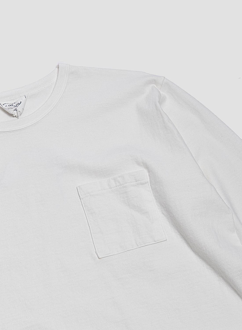 Nigel Cabourn Allevol Heavy Duty Crew Neck Pocket Long Sleeve T-Shirt in White outlook