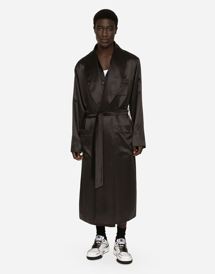 Silk satin robe with metal DG logo - 2