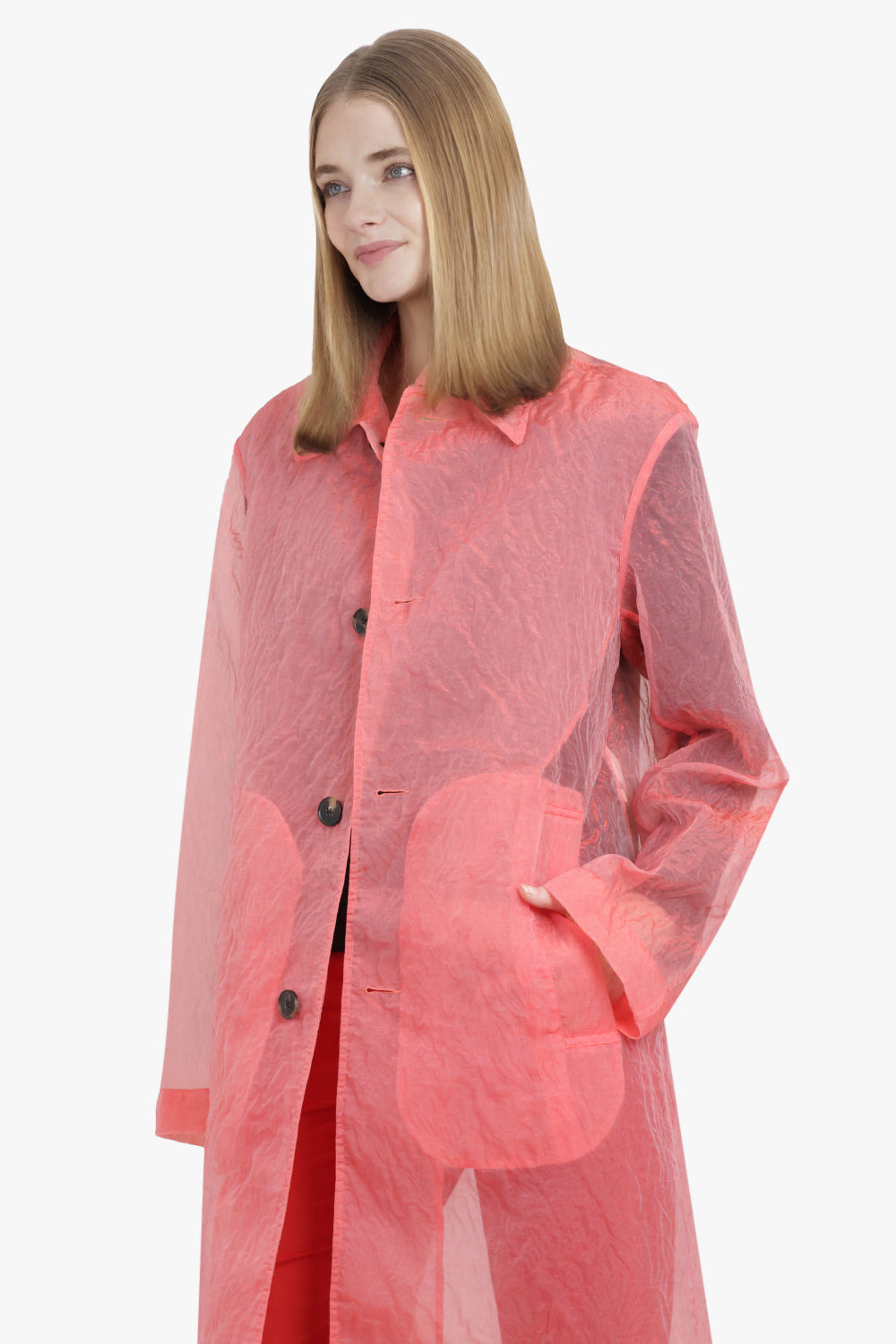 RANKLES SHEER LONG COAT | LIGHT RED - 6