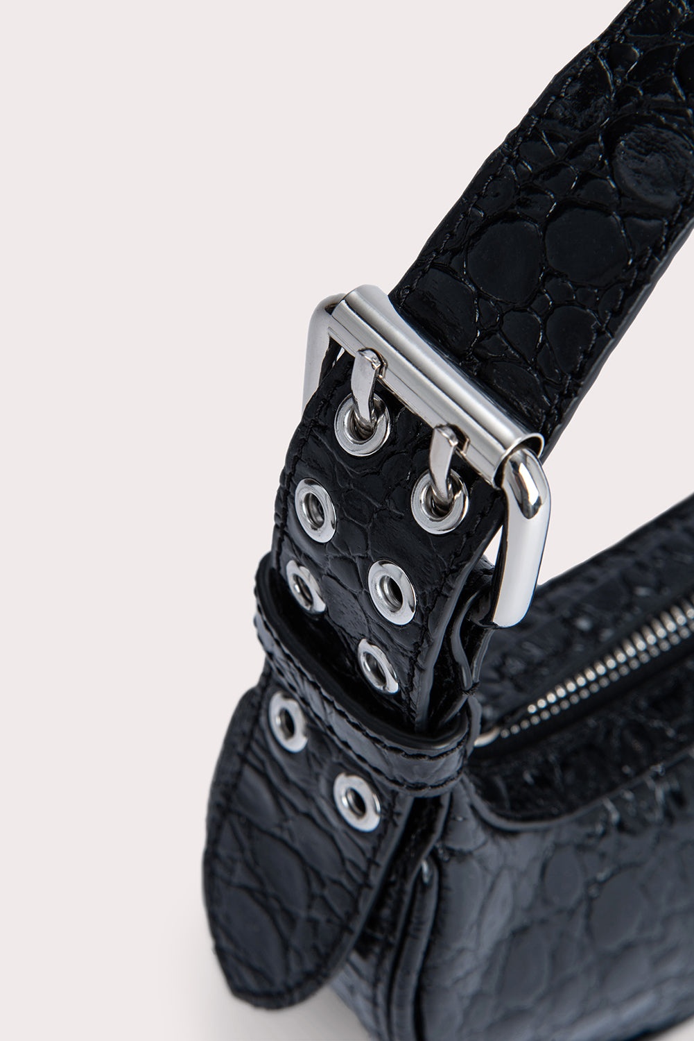 Mini Soho Black Circular Croco Embossed Leather - 7