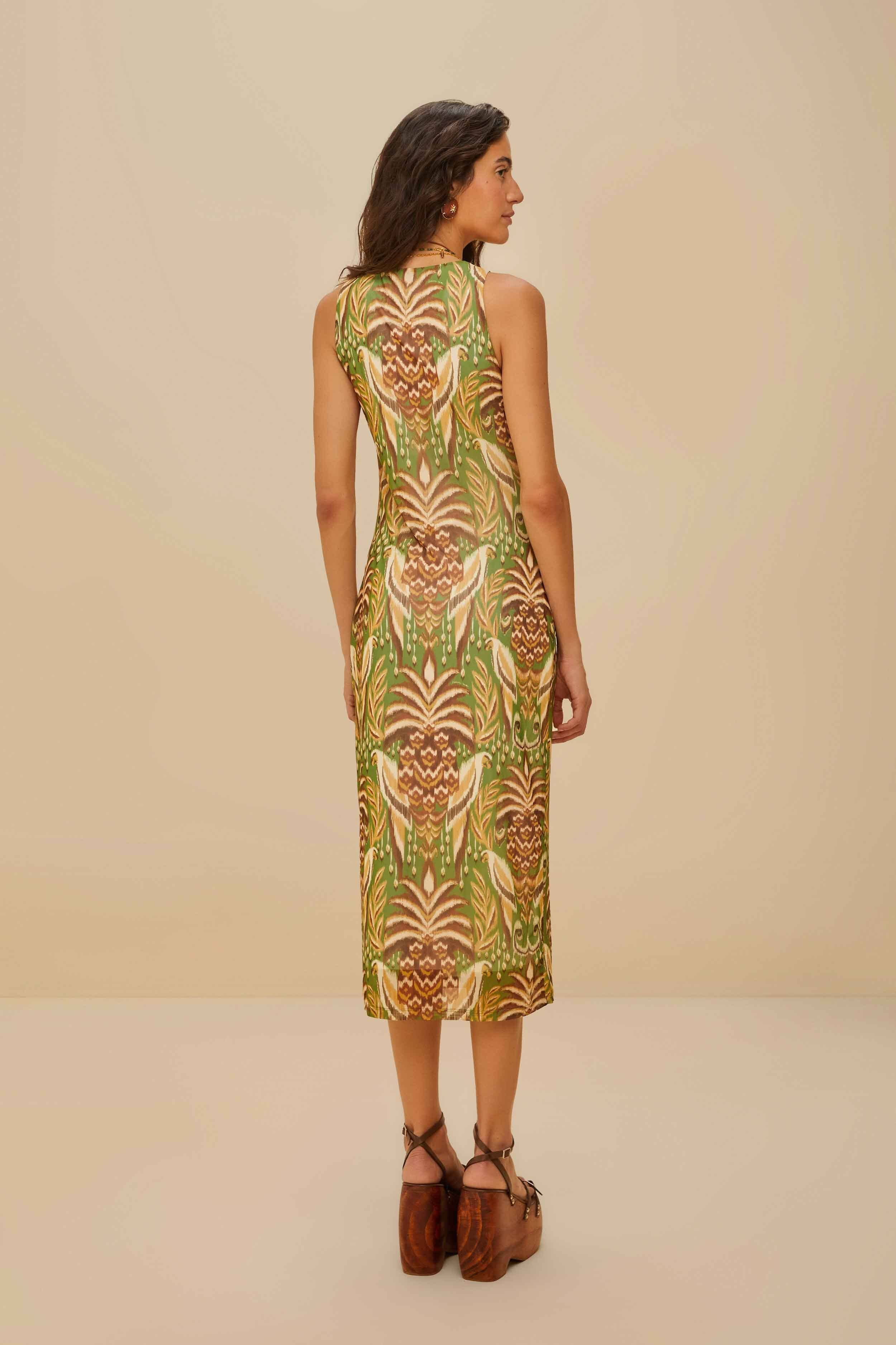 Pineapple Tapestry Green Tulle Midi Dress - 4