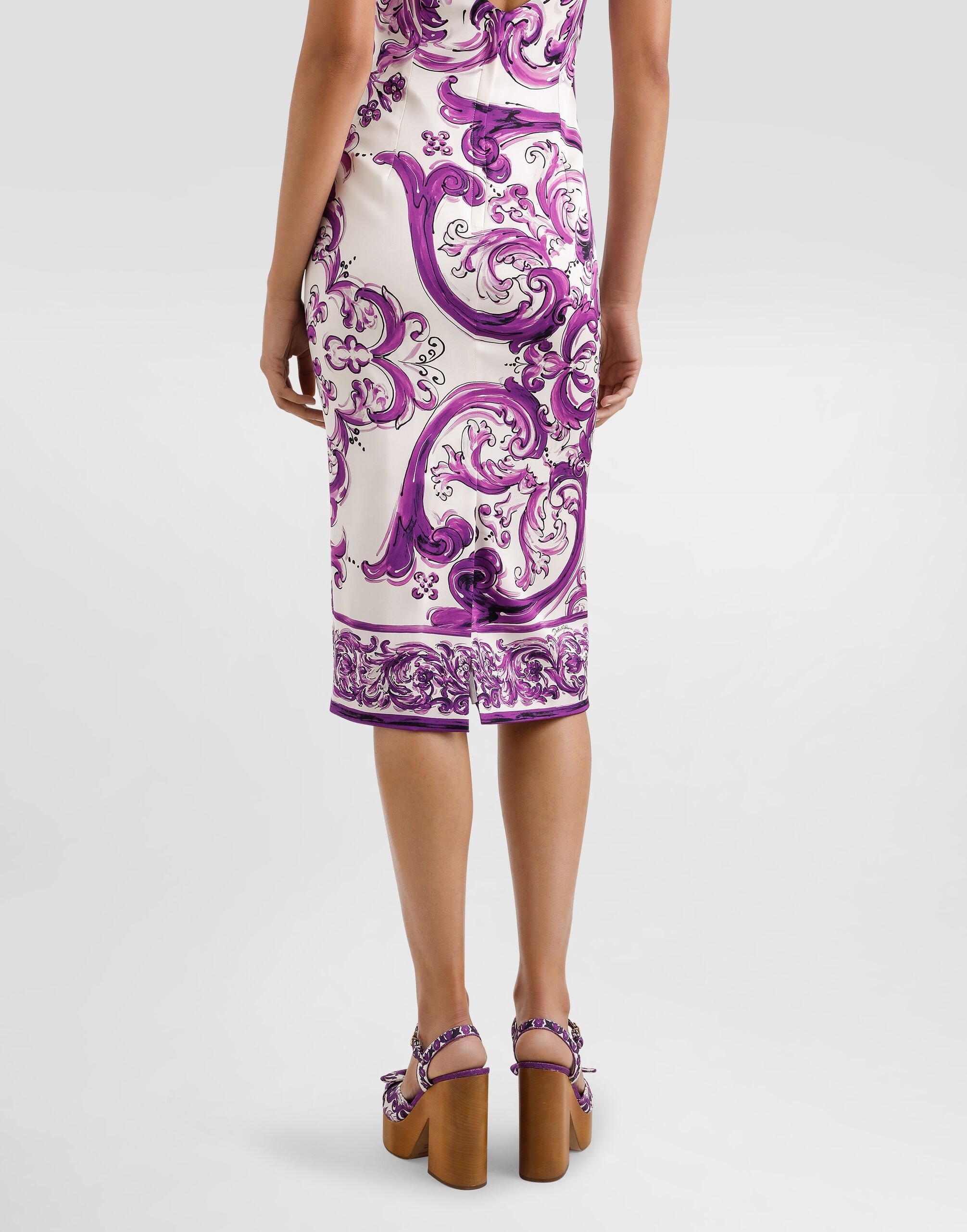 Majolica-print long charmeuse dress - 5