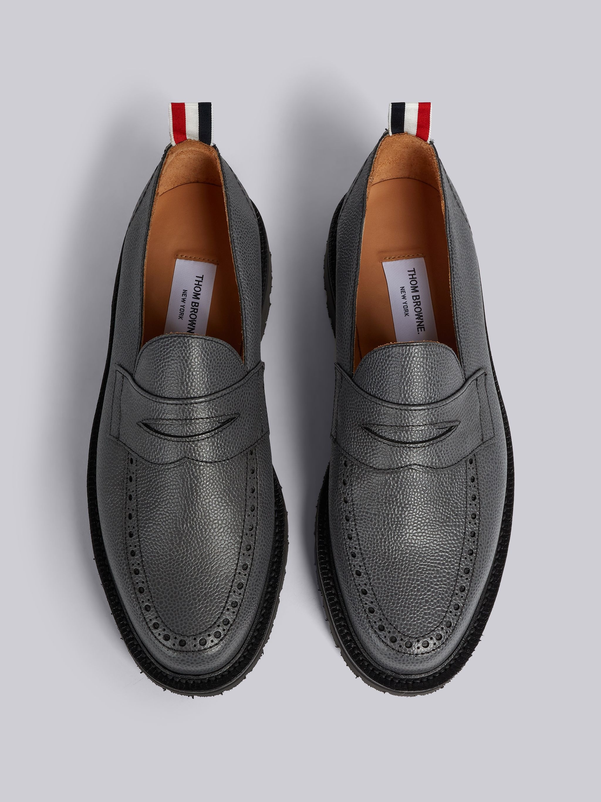 Dark Grey Pebble Grain Leather Commando Sole Classic Penny Loafer - 4