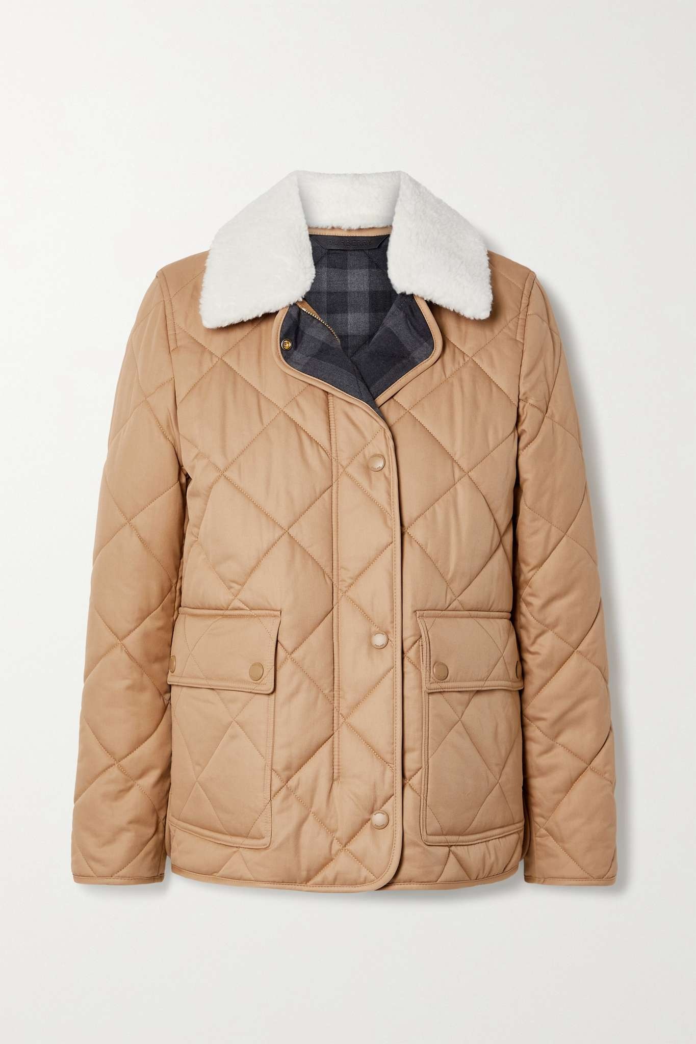 Faux shearling-trimmed quilted padded cotton-twill jacket - 1