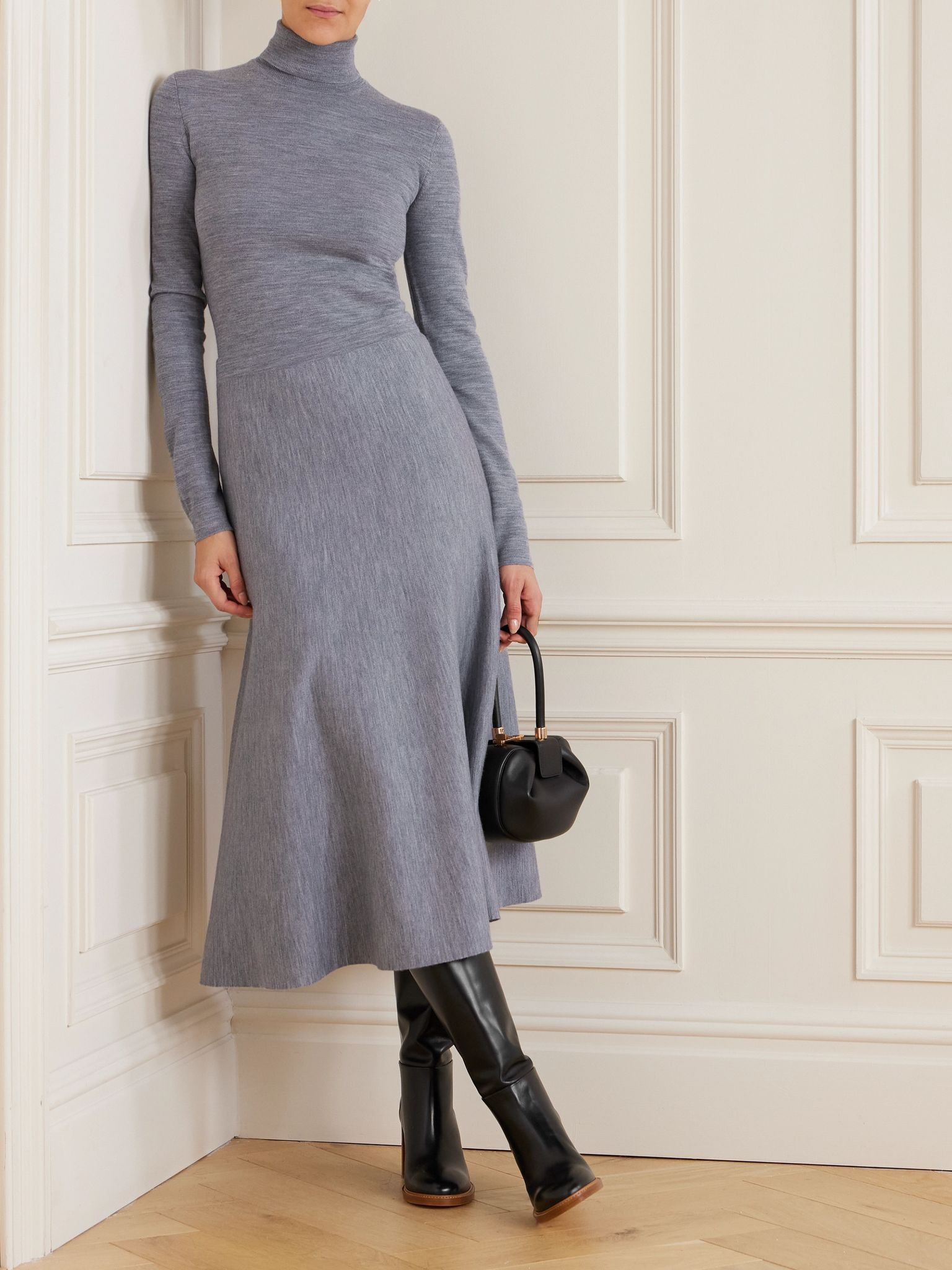 Freddie wool, cashmere and silk-blend midi skirt Gray - 2