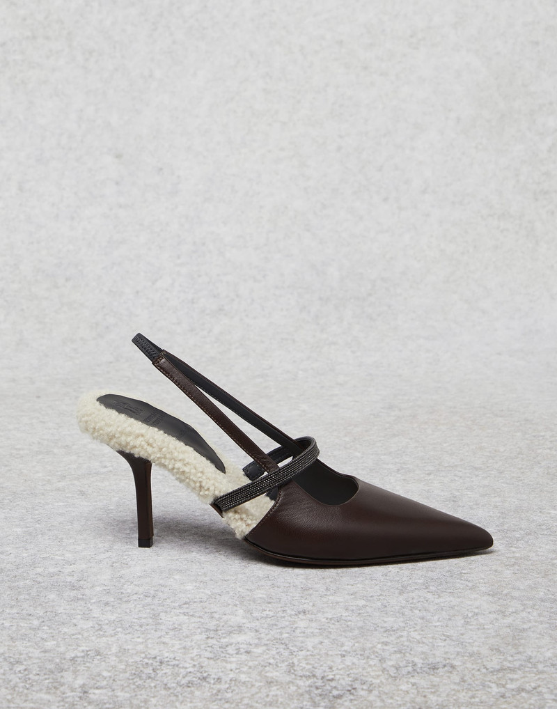 Soft nappa leather heels with shearling lining and precious strap 5