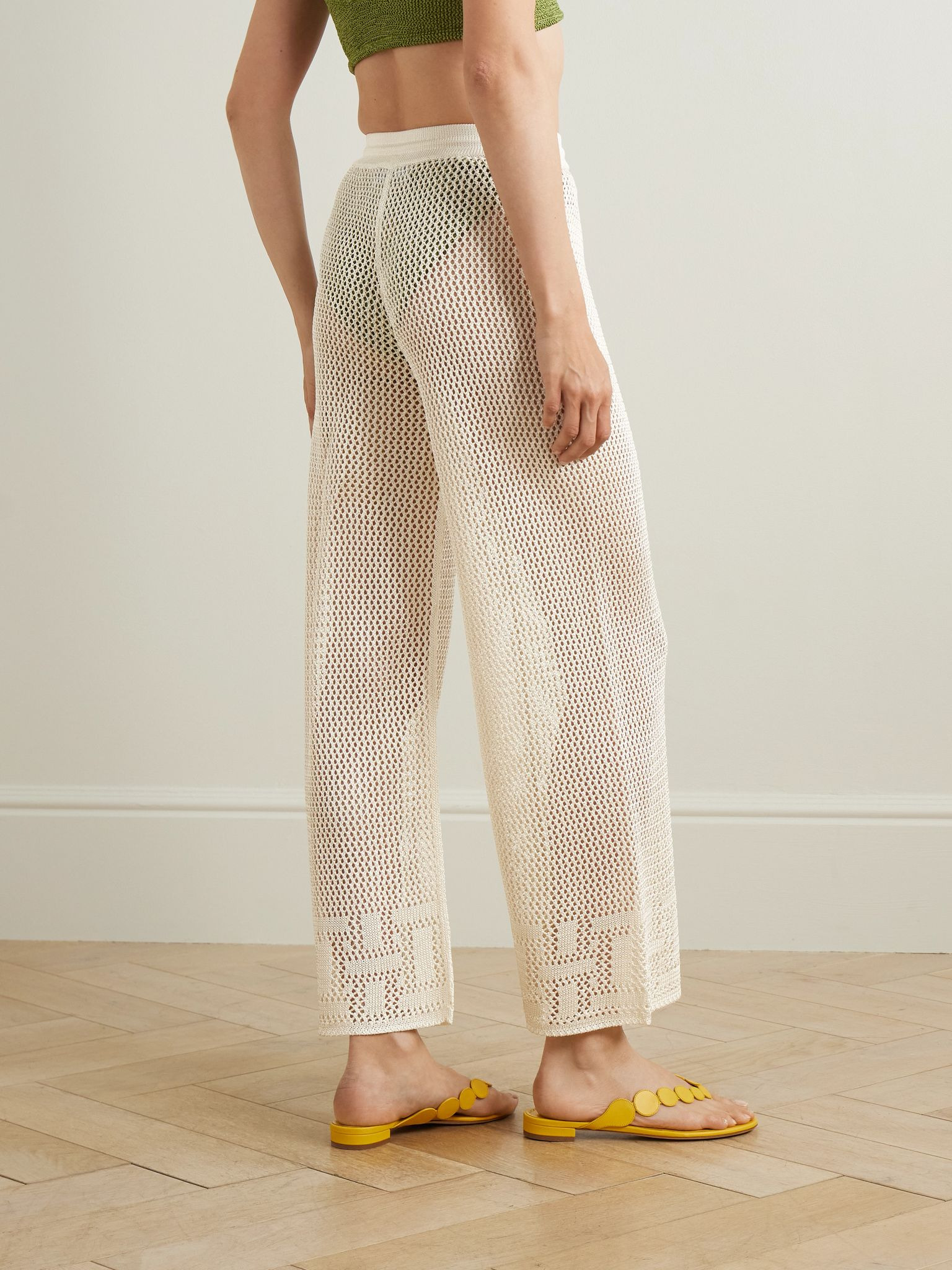 Crocheted wide-leg pants Beige - 3