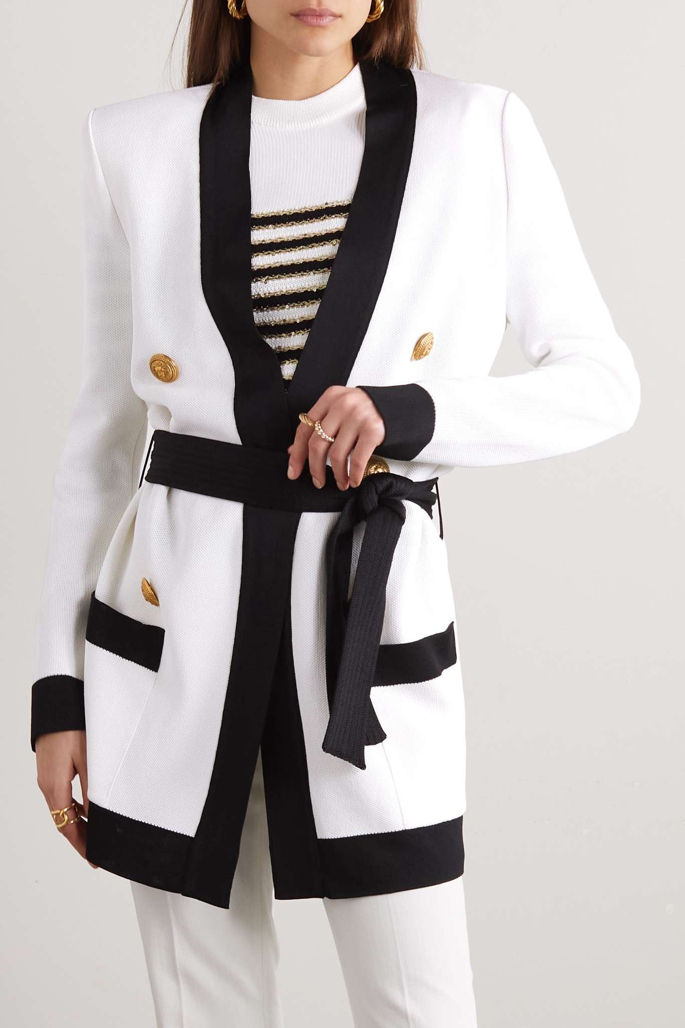 Belted two-tone knitted cardigan - 3