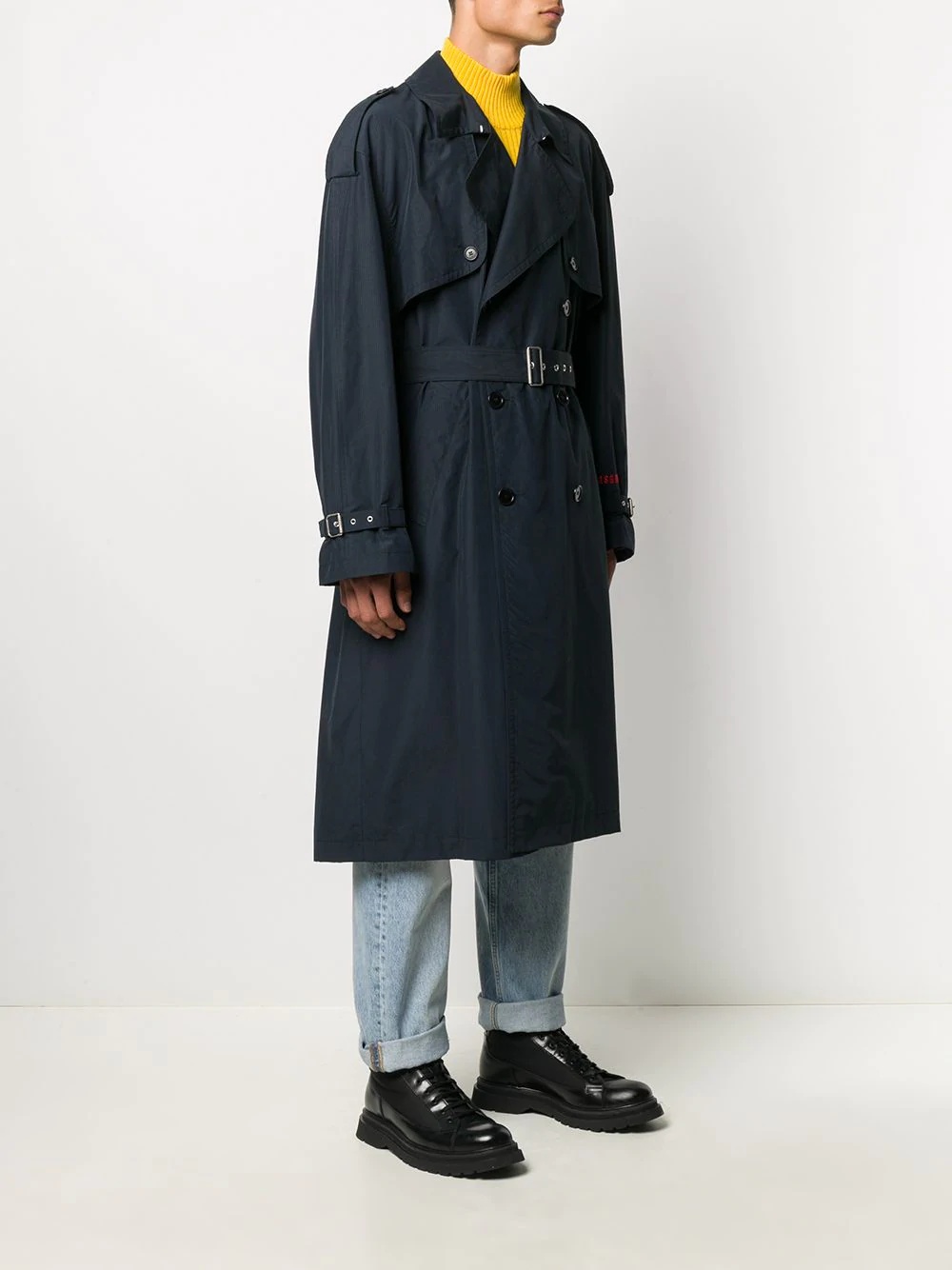 slogan-embroidered trench coat - 4