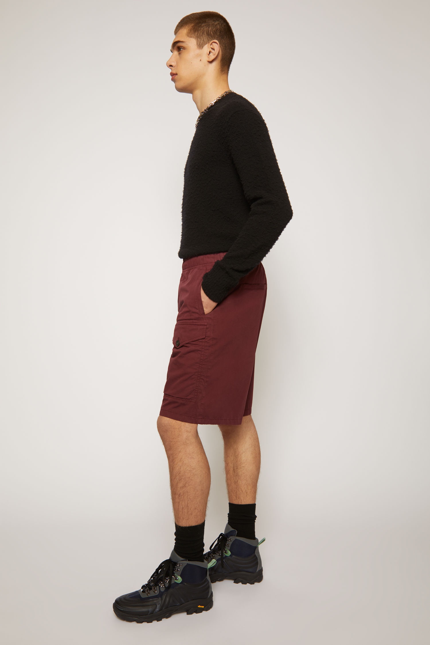 Wide-leg cotton shorts burgundy - 3