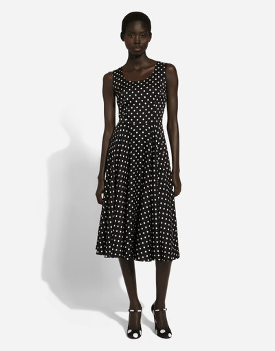 Dolce & Gabbana Silk charmeuse calf-length circle-skirt dress with polka-dot print outlook