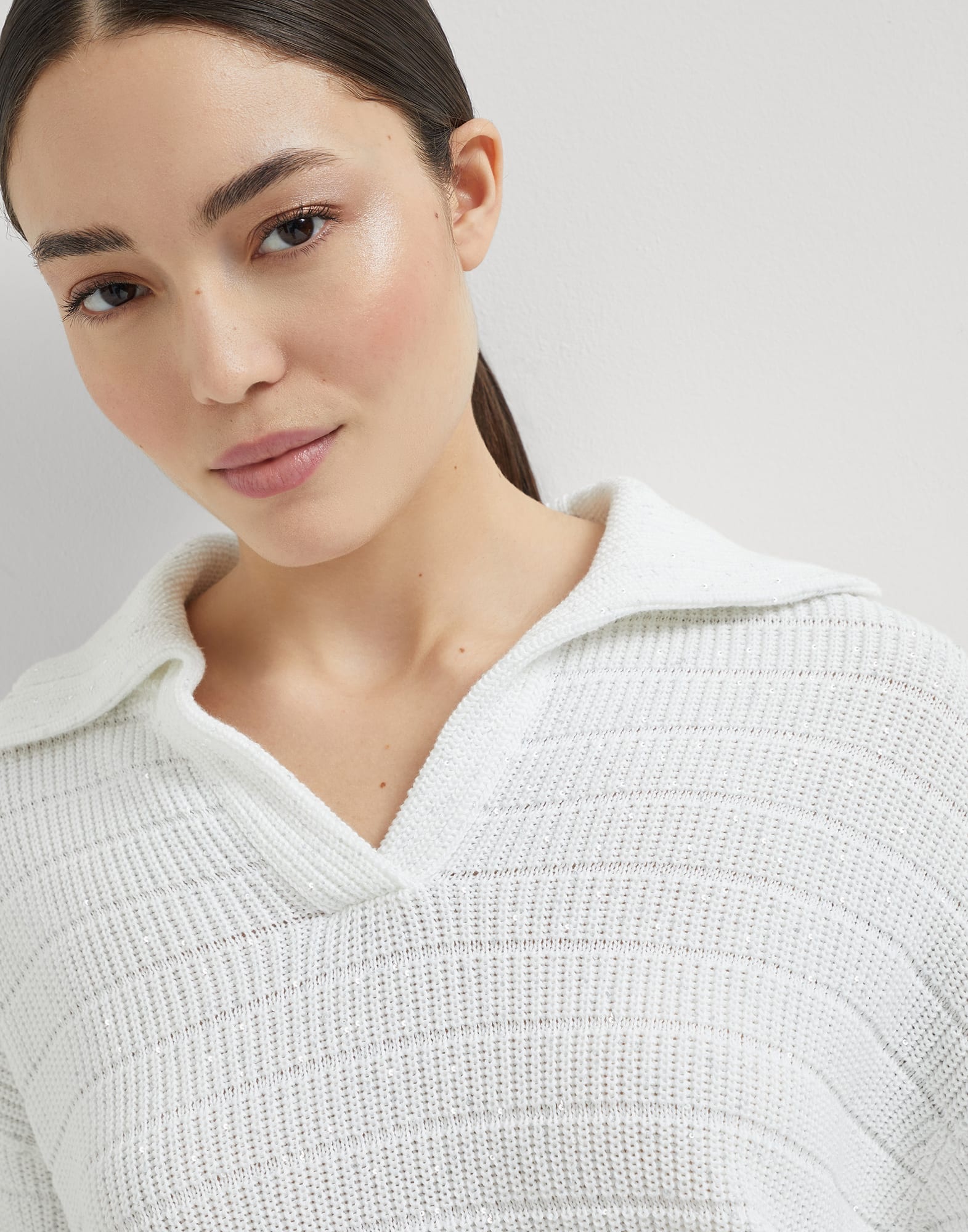 Textured half English rib knit polo shirt in cotton Diamond yarn - 3