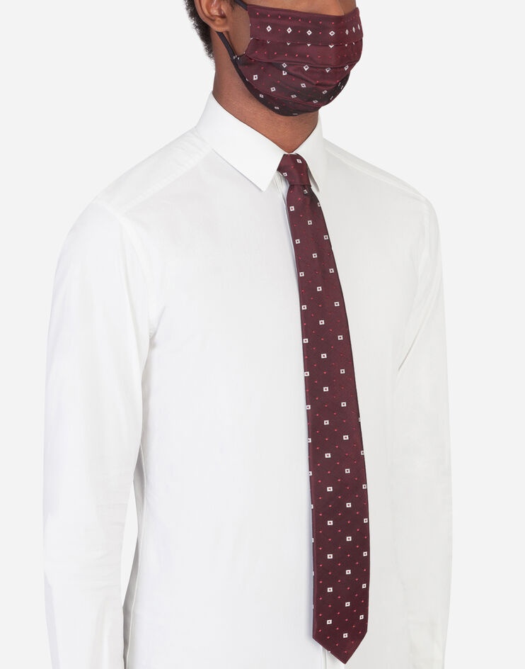 Geometric jacquard face mask and tie set - 1