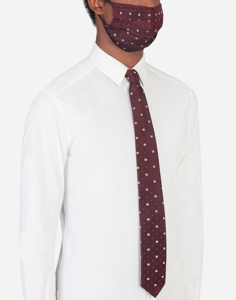 Geometric jacquard face mask and tie set 1