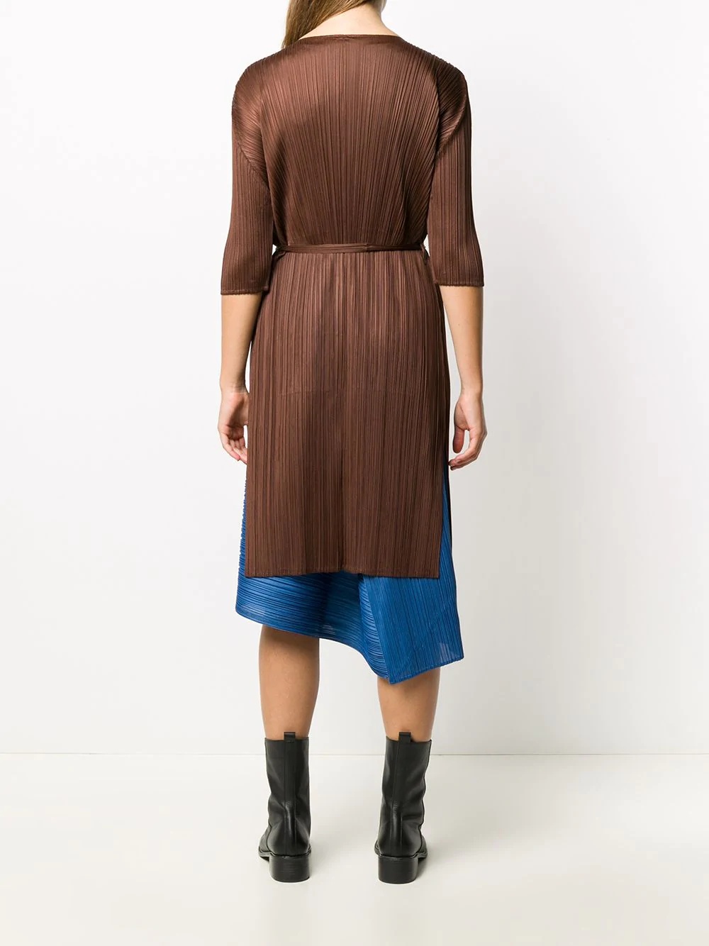 pleated tie-fastening midi dress - 4