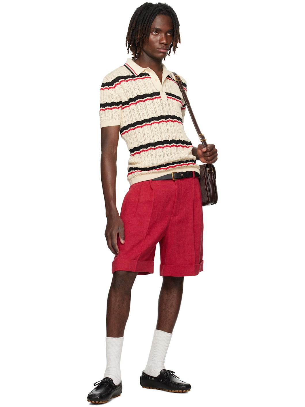 Beige Striped Polo - 4