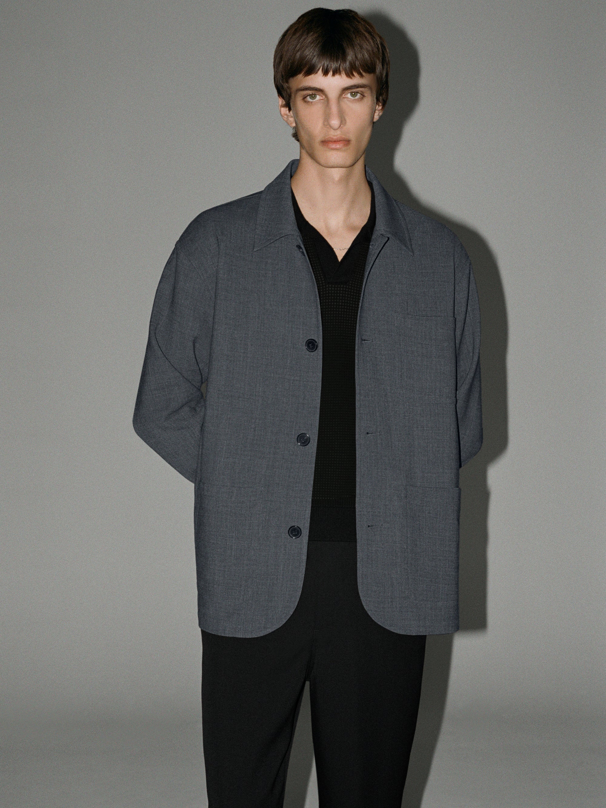 Wool Chore Coat in Charcoal Grey - 2