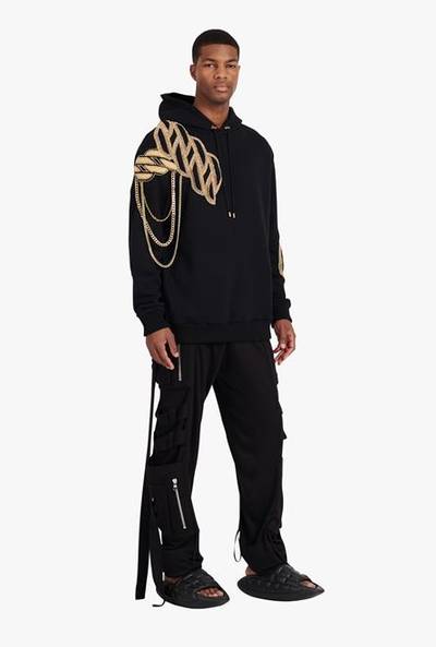 Balmain Black cotton sweatshirt with embroidered gold Balmain Paris logo outlook