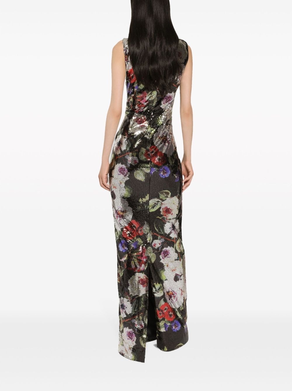 floral-print sequinned gown - 4