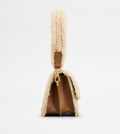 Tod's T TIMELESS SHOULDER BAG IN SUEDE SHEEPSKIN MINI - BROWN, OFF WHITE outlook