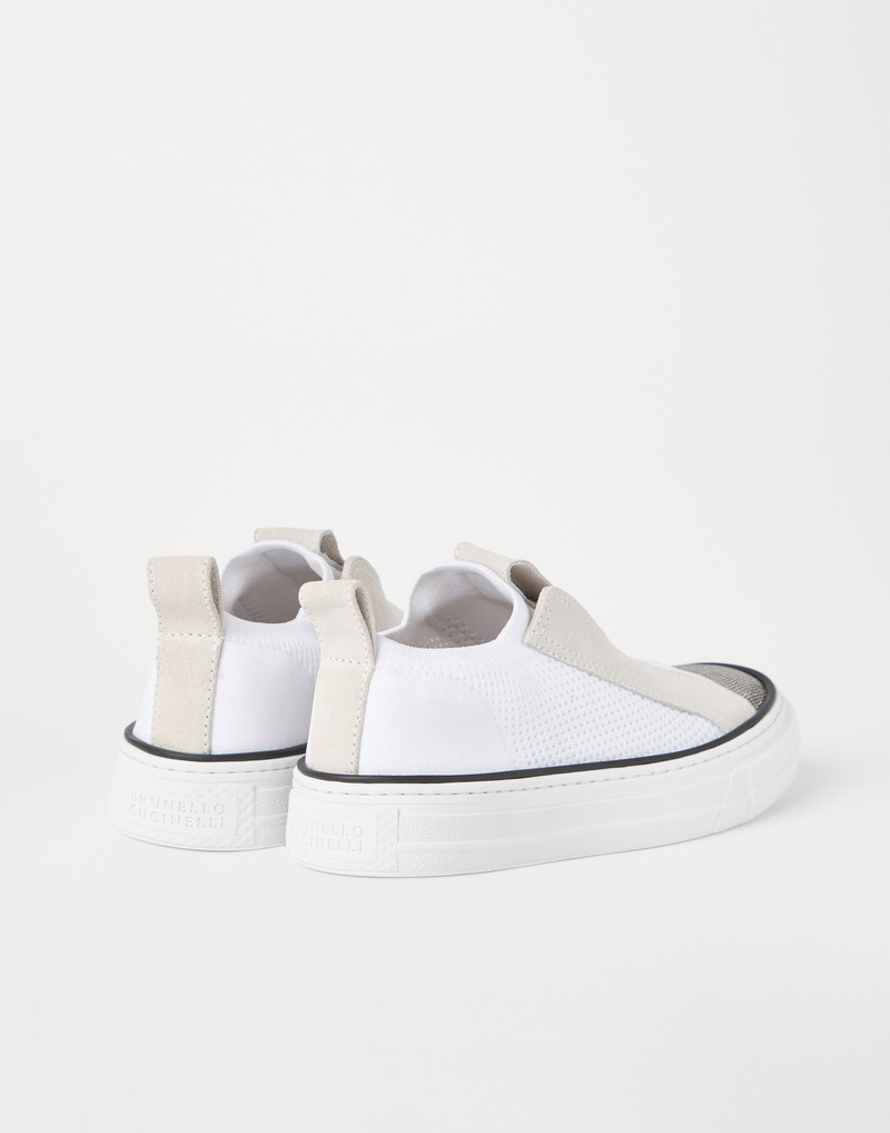 Brunello Cucinelli Knit and suede slip-on sneakers with precious toe outlook