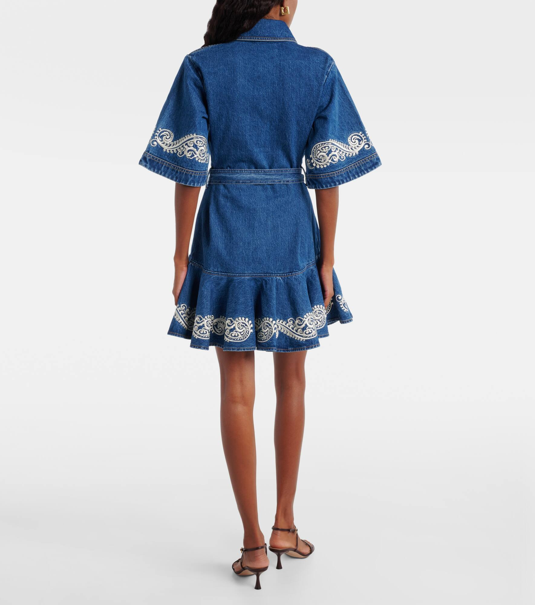 Embroidered paisley denim minidress - 3