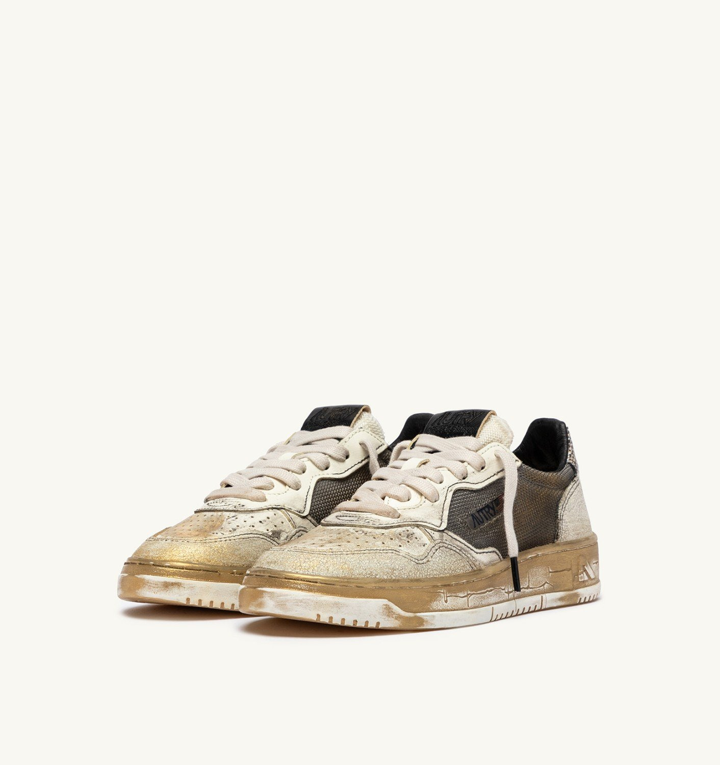 MEDALIST LOW SNEAKERS SUPER VINTAGE IN LEATHER AND MESH COLOR GRAY WHITE AND GOLD - 3