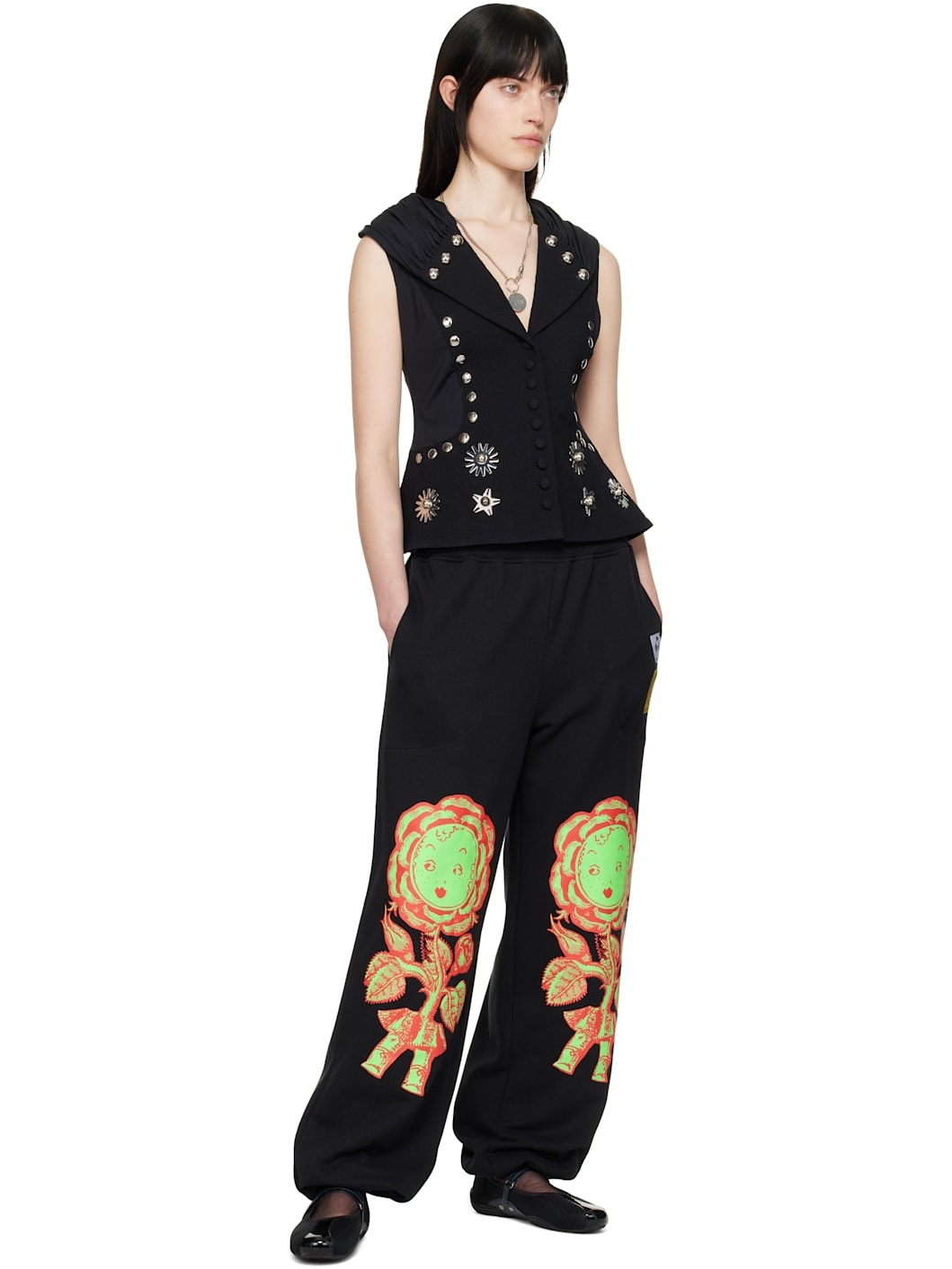 【関税込み】Chopova Lowena ブラック Rosebud スウェットパンツ Chopova Lowena: Black Rosebud Sweatpants | SSENSE 대한민국