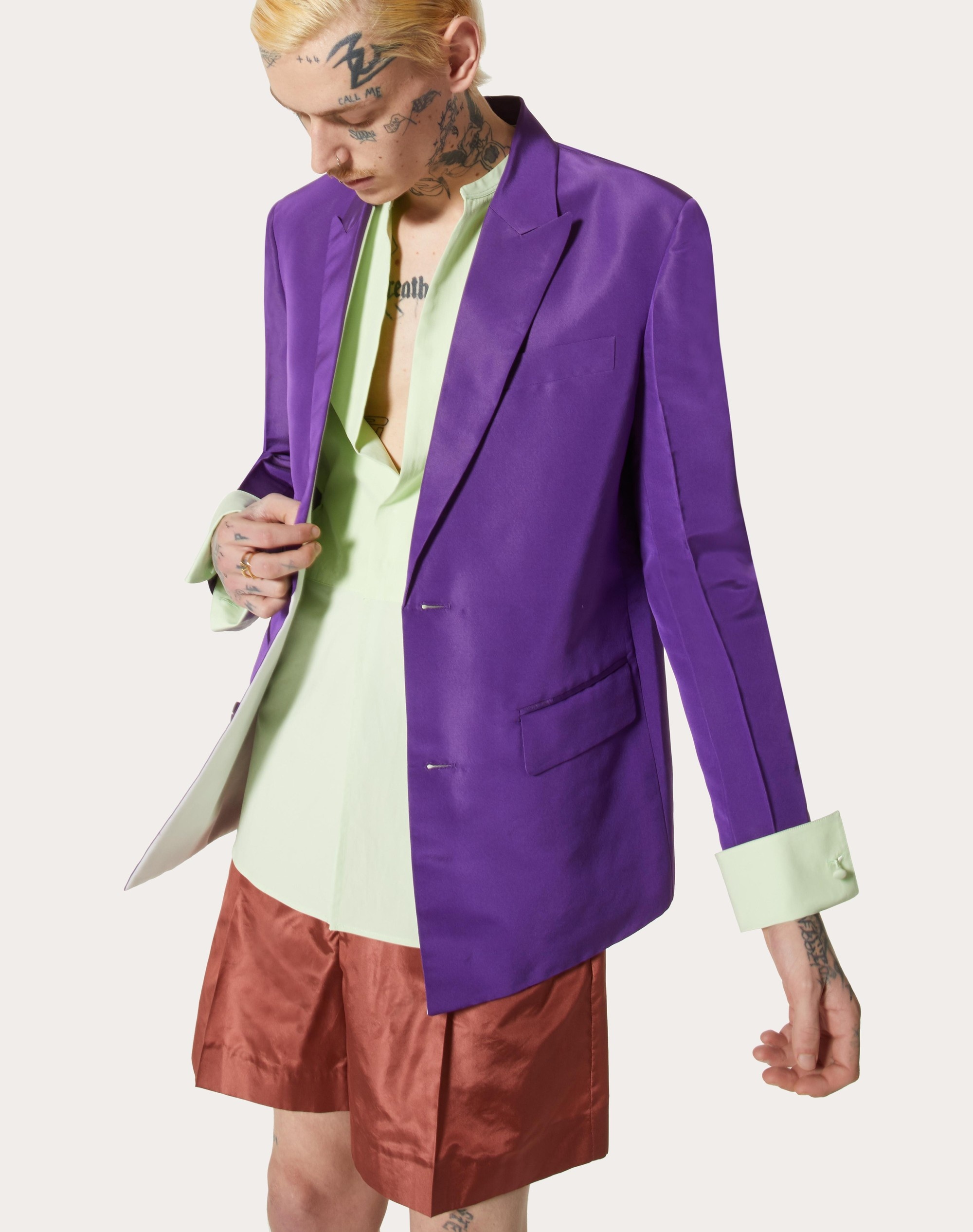 SINGLE-BREASTED SILK FAILLE JACKET - 5