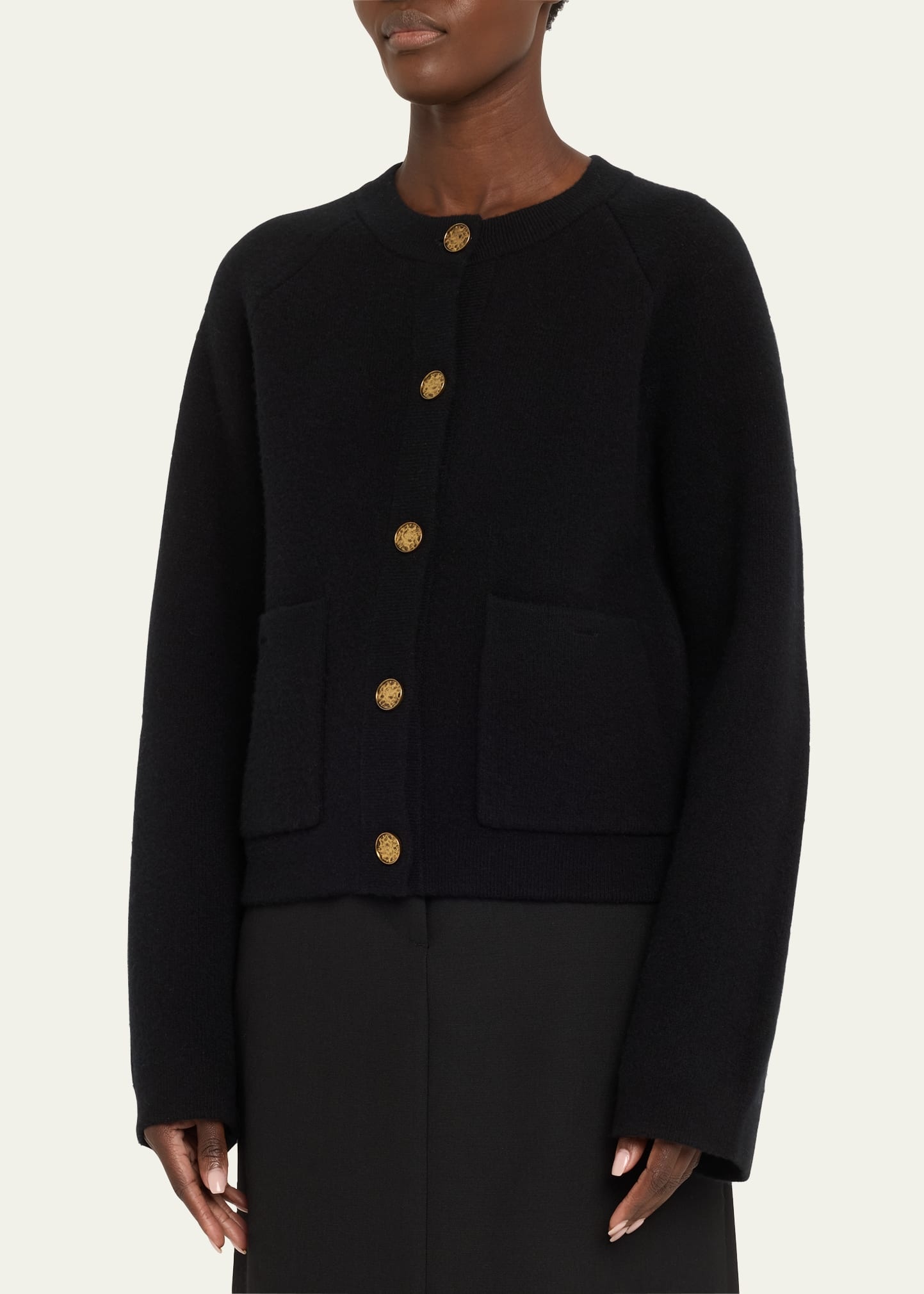 Hammered Button Wool Cashmere Cardigan - 4