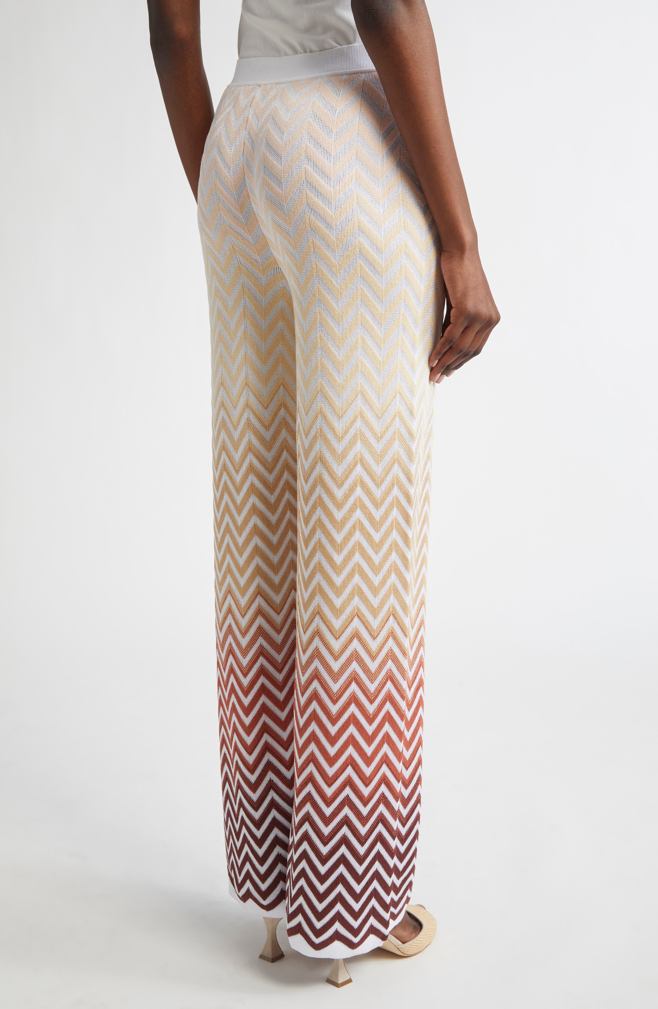 Missoni Gradient Zigzag Jacquard Knit Wide Leg Pants in White/Beige/Pink/Brown at Nordstrom - 3
