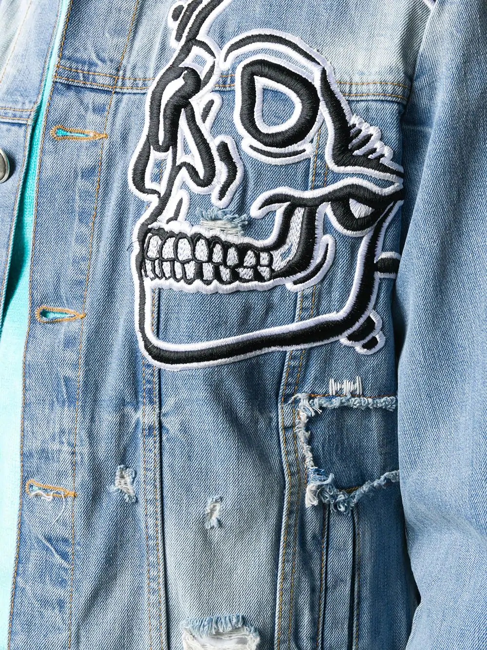 embroidered skull denim jacket  - 5