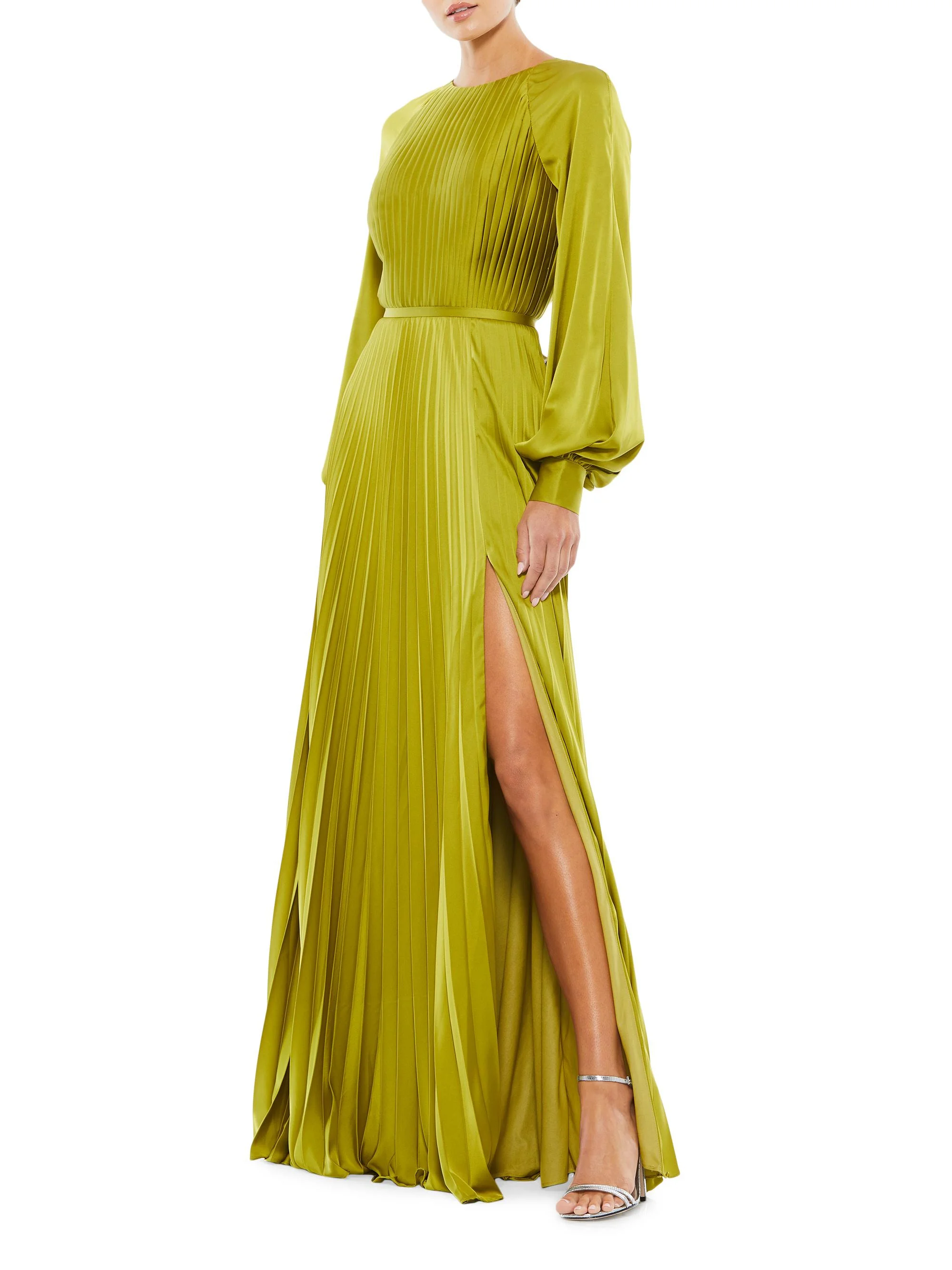 Women's Ieena Pleated A-Line Chiffon Gown - Apple Green - 1