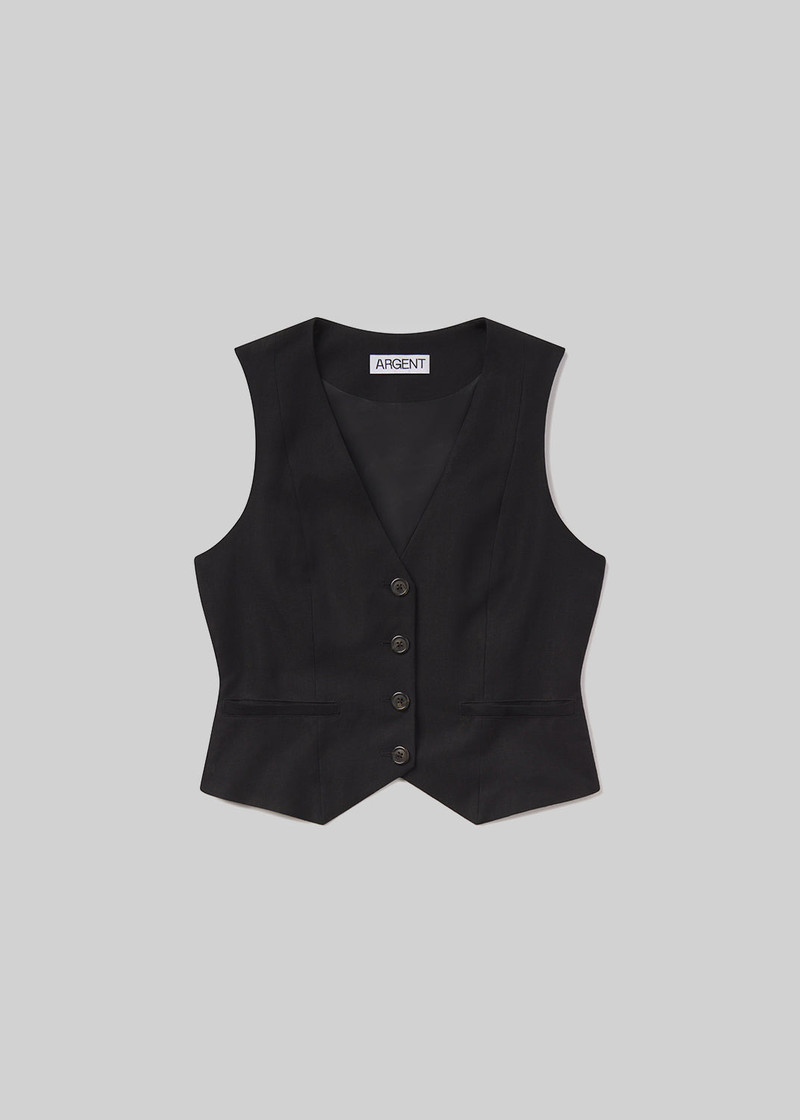 Waistcoat Linen Twill In Black 1