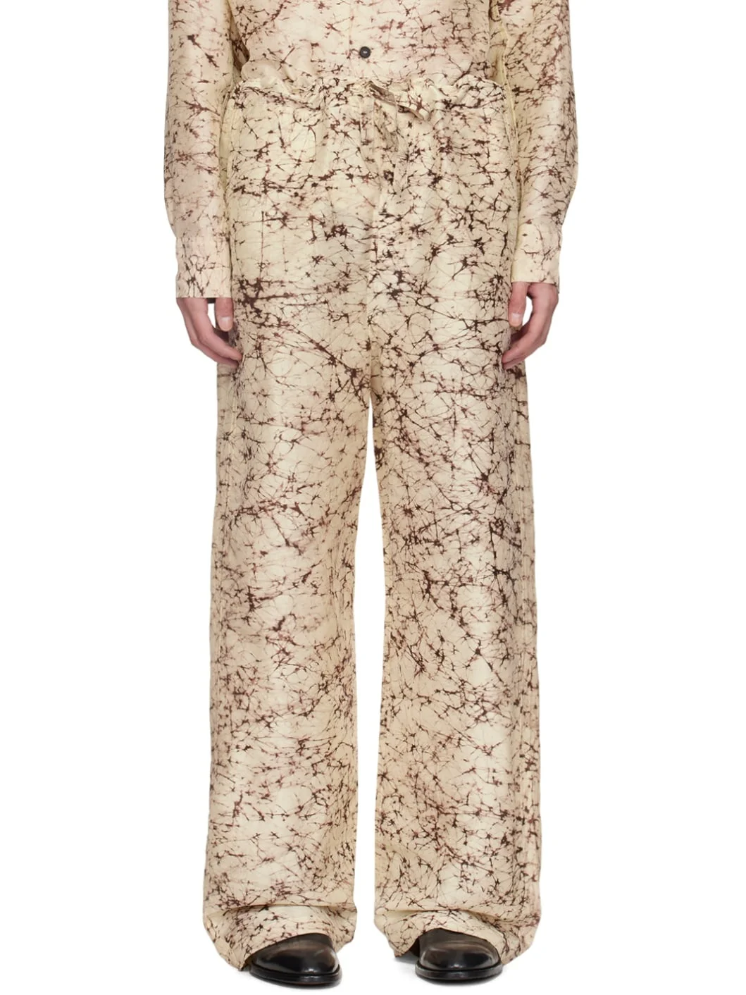Beige Printed Trousers - 1