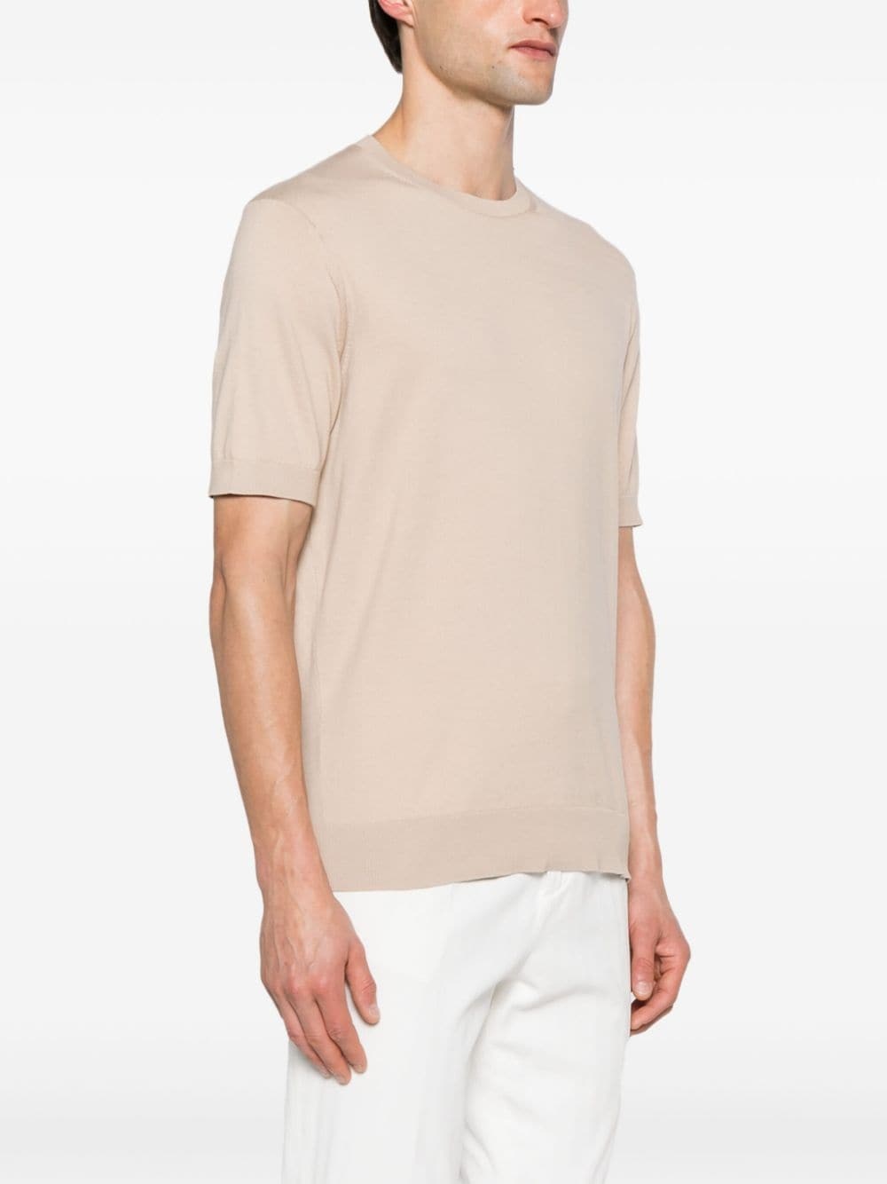crew-neck knitted cotton T-shirt - 3