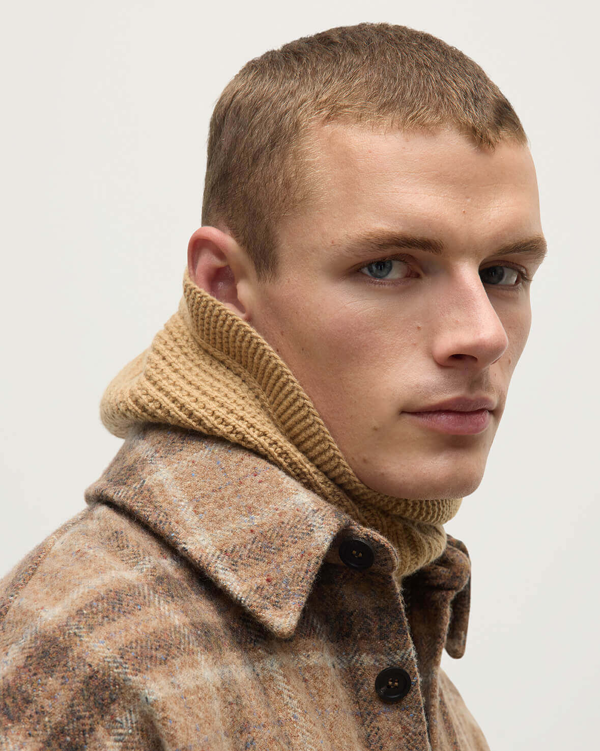 Waffle Stitch Camel Cashmere Hood - 2