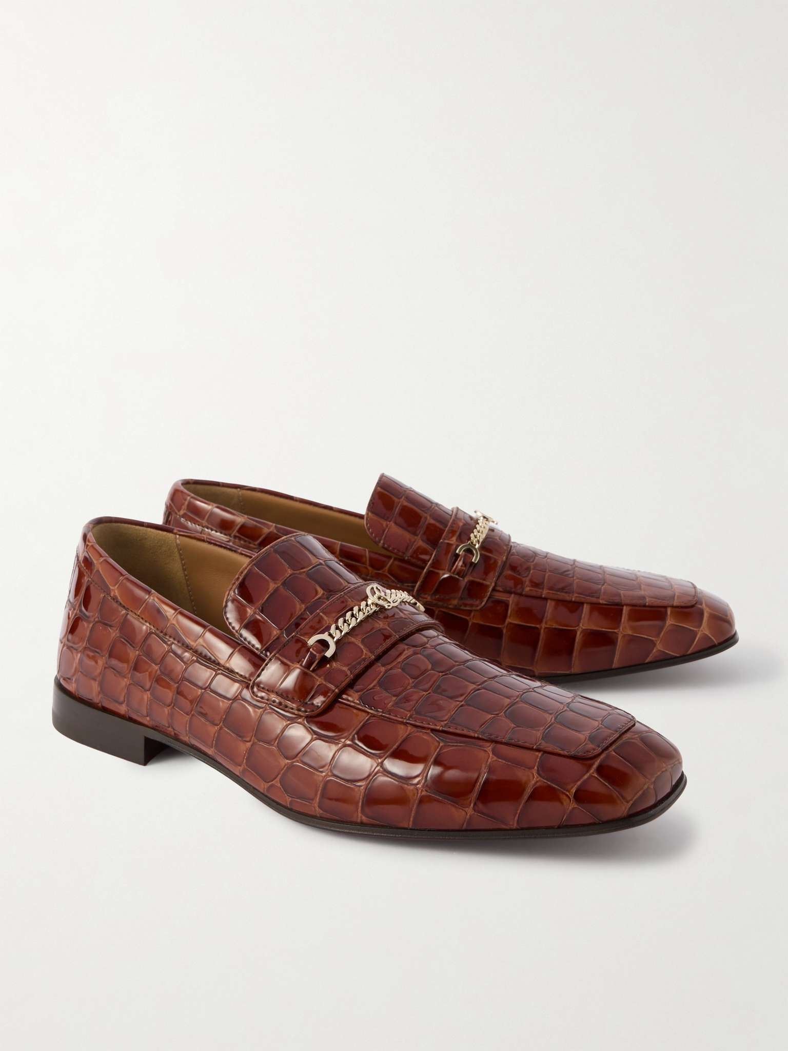 Embellished Croc-Effect Patent-Leather Loafers - 4