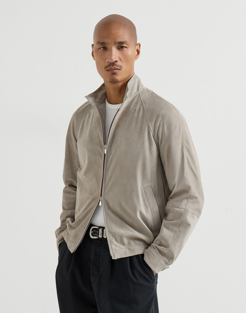Suede unlined jacket with stand collar 2