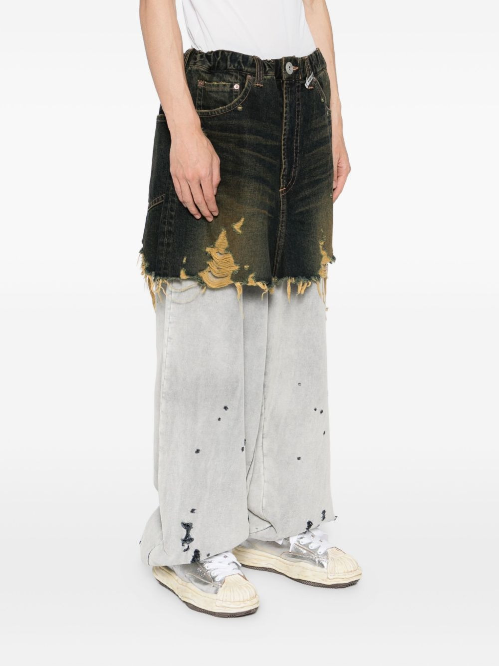 distressed cotton trouser-skirt - 3