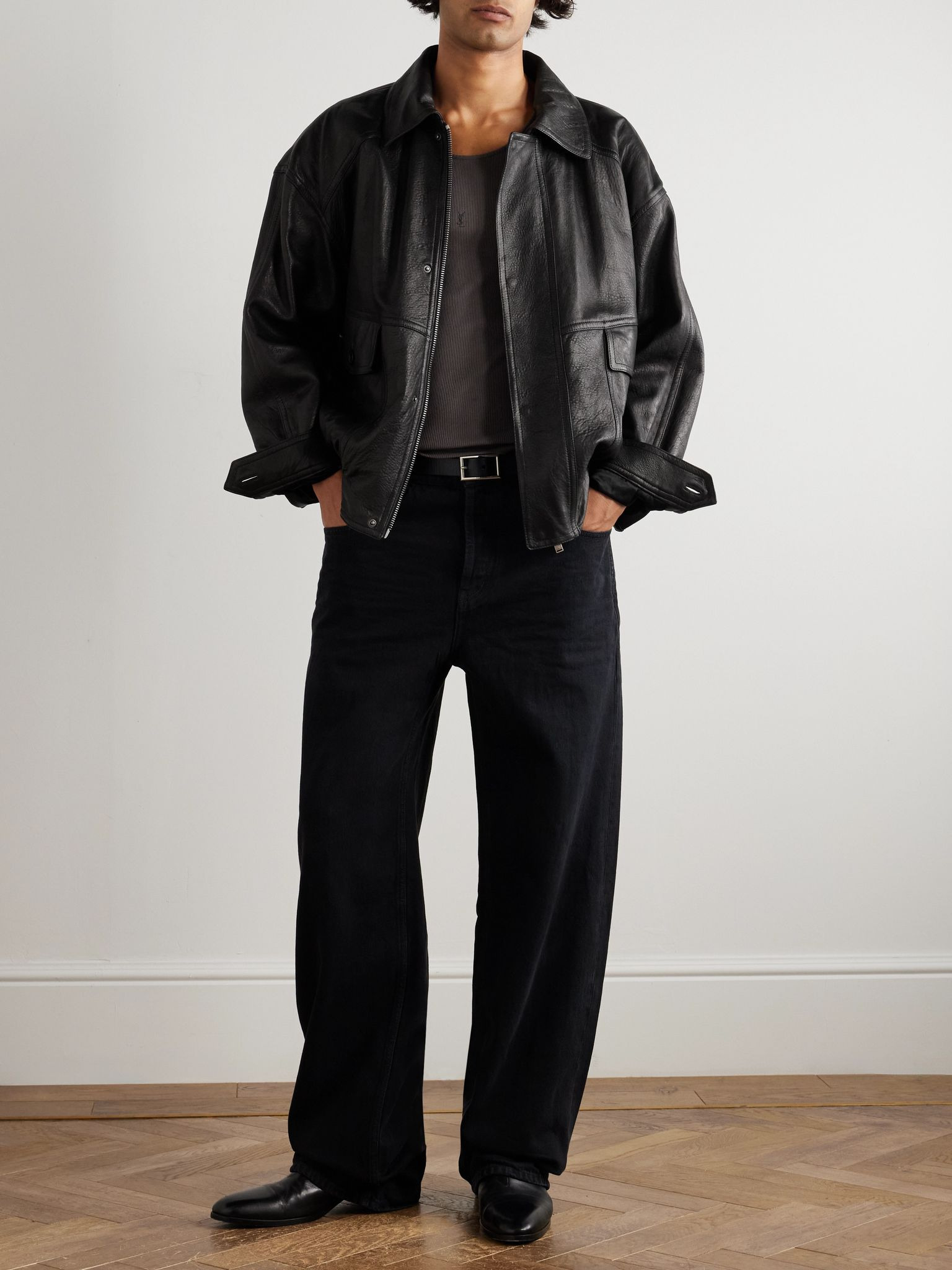 Full-Grain Leather Bomber Jacket Black - 2