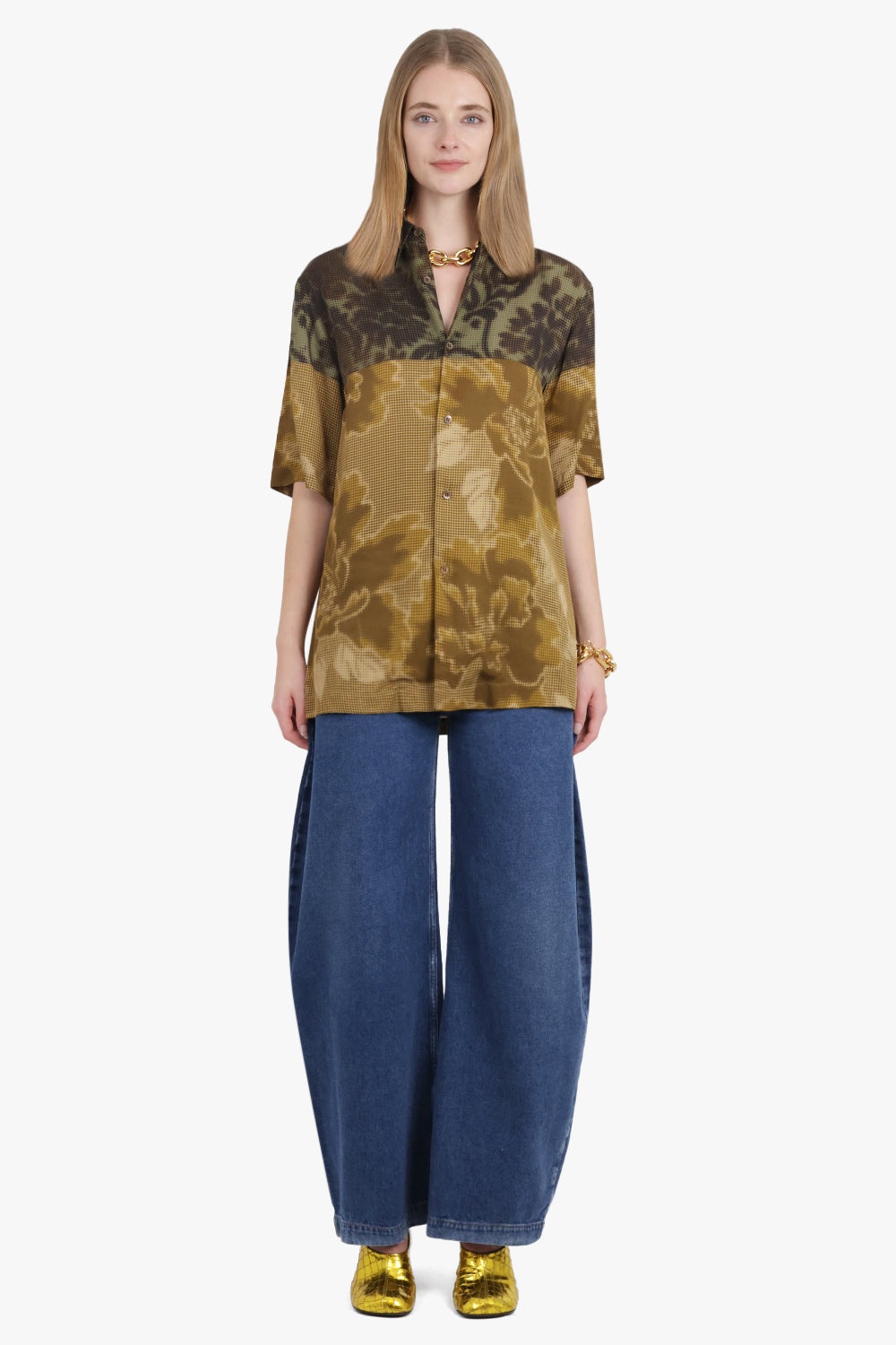 CONTRAST PIXEL FLORAL PRINT S/S SHIRT | YELLOW/GREEN - 3