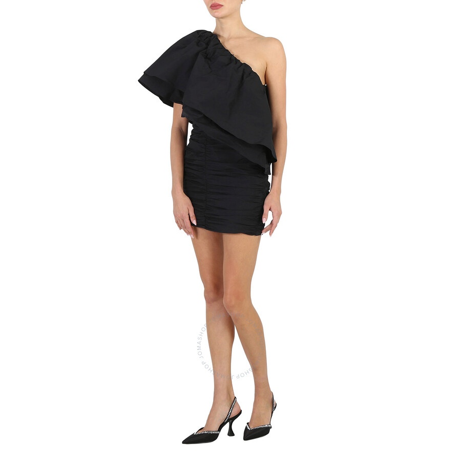 Rotate Ladies Black Taft Pleated One-Shoulder Mini Dress - 5