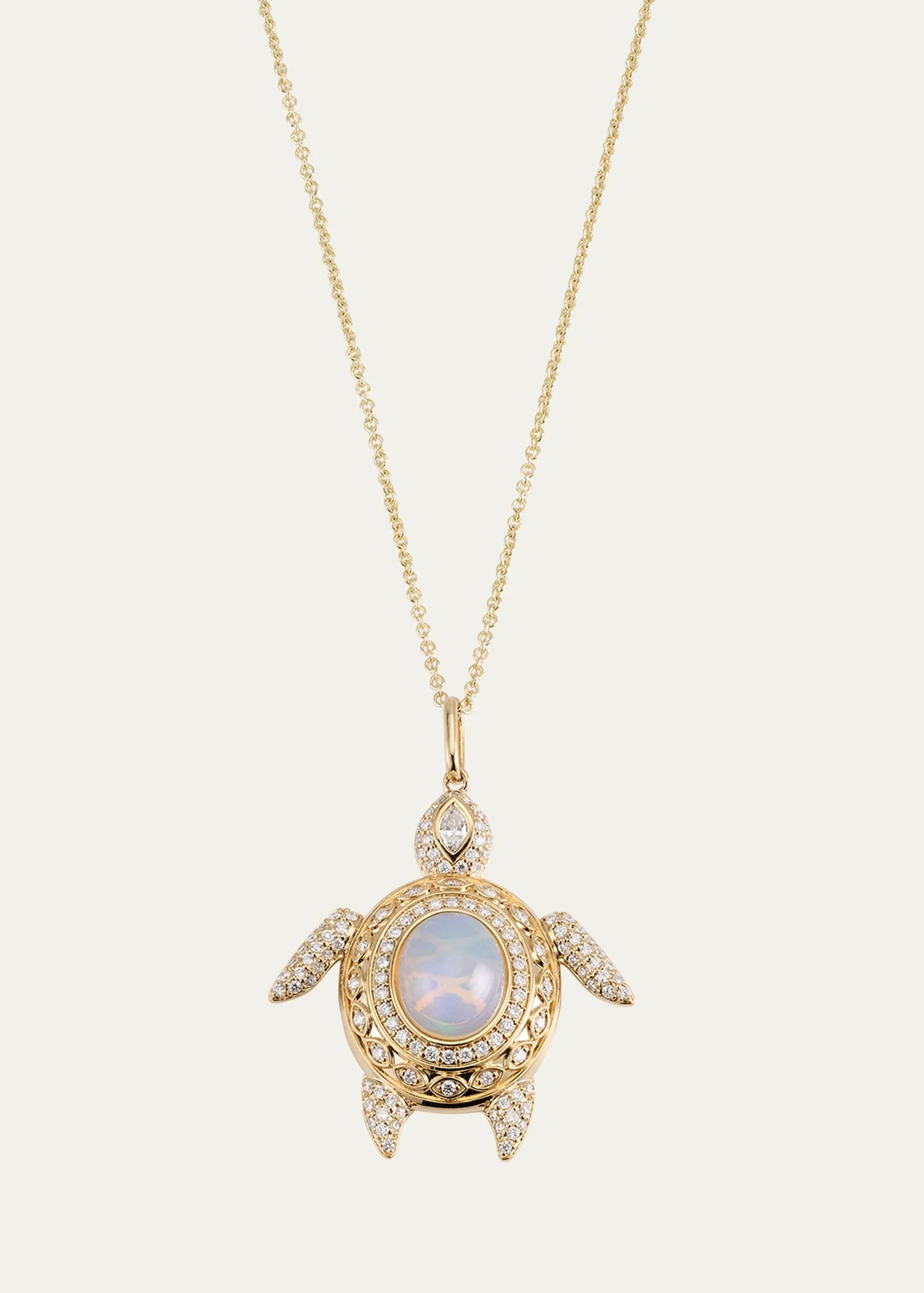 Marquise Eye Diamond Pave Turtle Charm Chain Necklace - 1