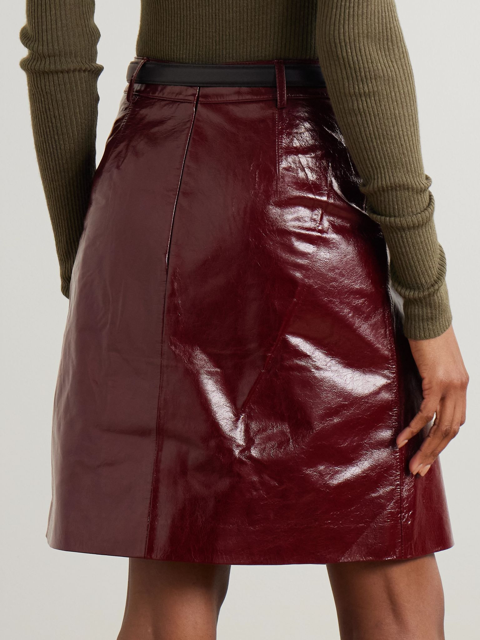 Belted leather skirt Burgundy - 3